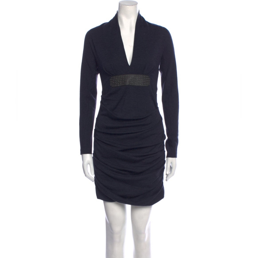 YIGAL AZROUEL New York Navy Wool Rushed Dress